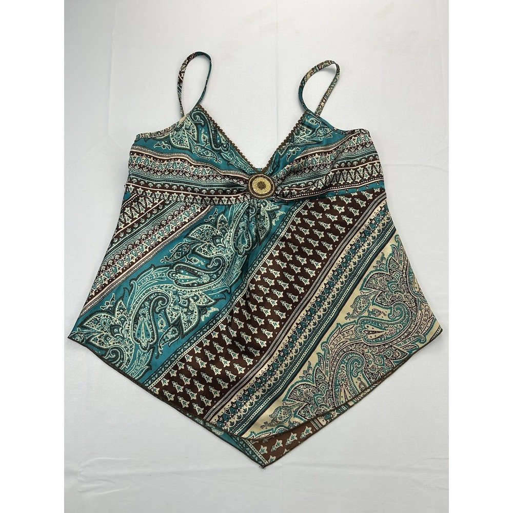 Heart & Soul Y2K Boho Paisley Handkerchief Hem Cami Top L Med Fit USA Hippie
